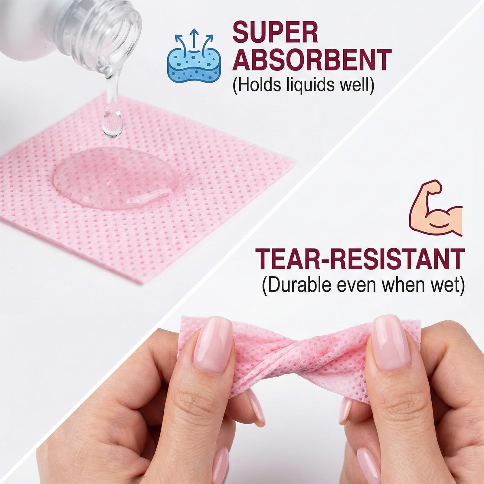 300 Pezzi Pad Senza Pelucchi per unghie in Cellulosa Quadrate, Salviette per Unghie, Unghie Rimozione Pulizia Pads per Rimuovere Smalto e Gel per unghie fai da te e saloni (Rosa)