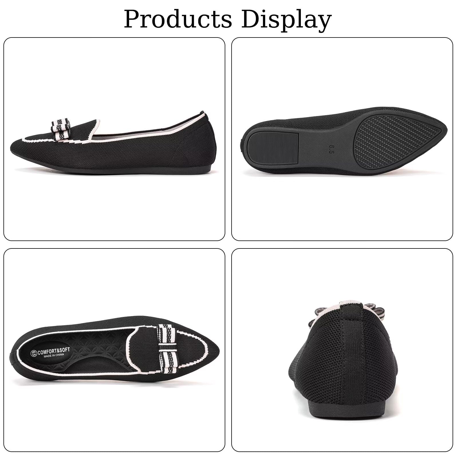 BEJINASH Mocasines planos para mujer, de tela de punto, ligeros, elegantes, lavables, elegantes, puntiagudos, con lazo, cómodos, perfectos para el día a día