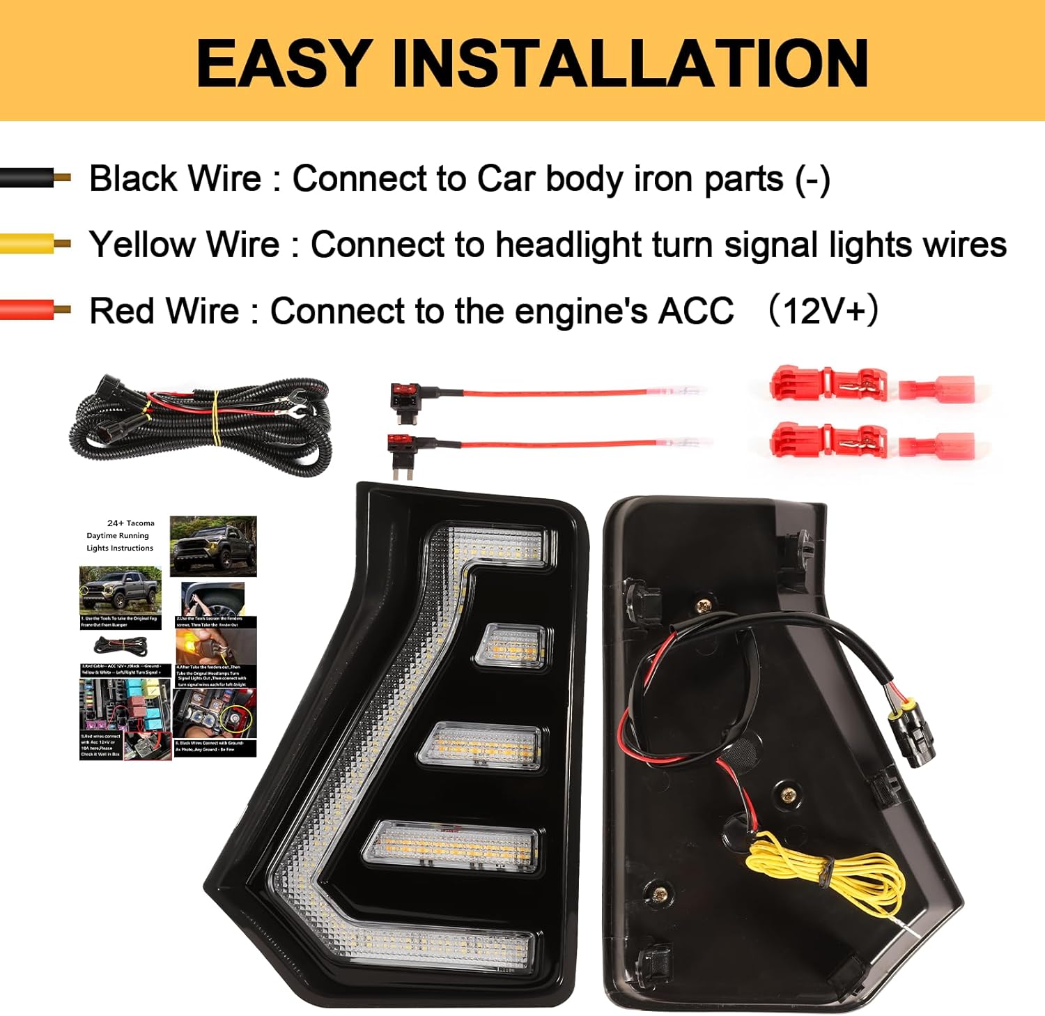 LED Fog Lights Daytime Running Lights fit For 2024 2025 Toyota Tacoma Foglights Lamps Assembly 2024 Tacoma Accessories(DRL TypeC)