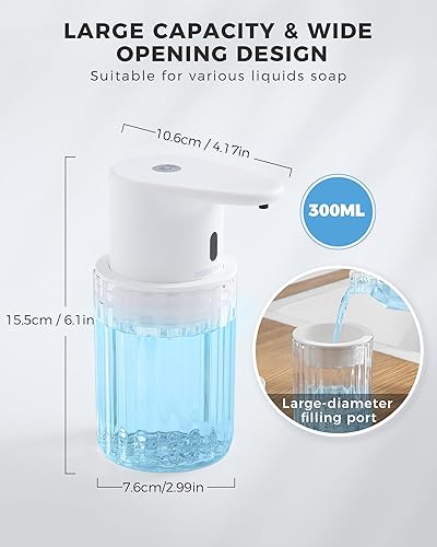 Miniatura 2 de Dispensador automático de jabón espumoso sin contacto, recargable de 10 oz10.1 fl oz, 3 niveles de espuma ajustables, IPX7 impermeable, para cocina
