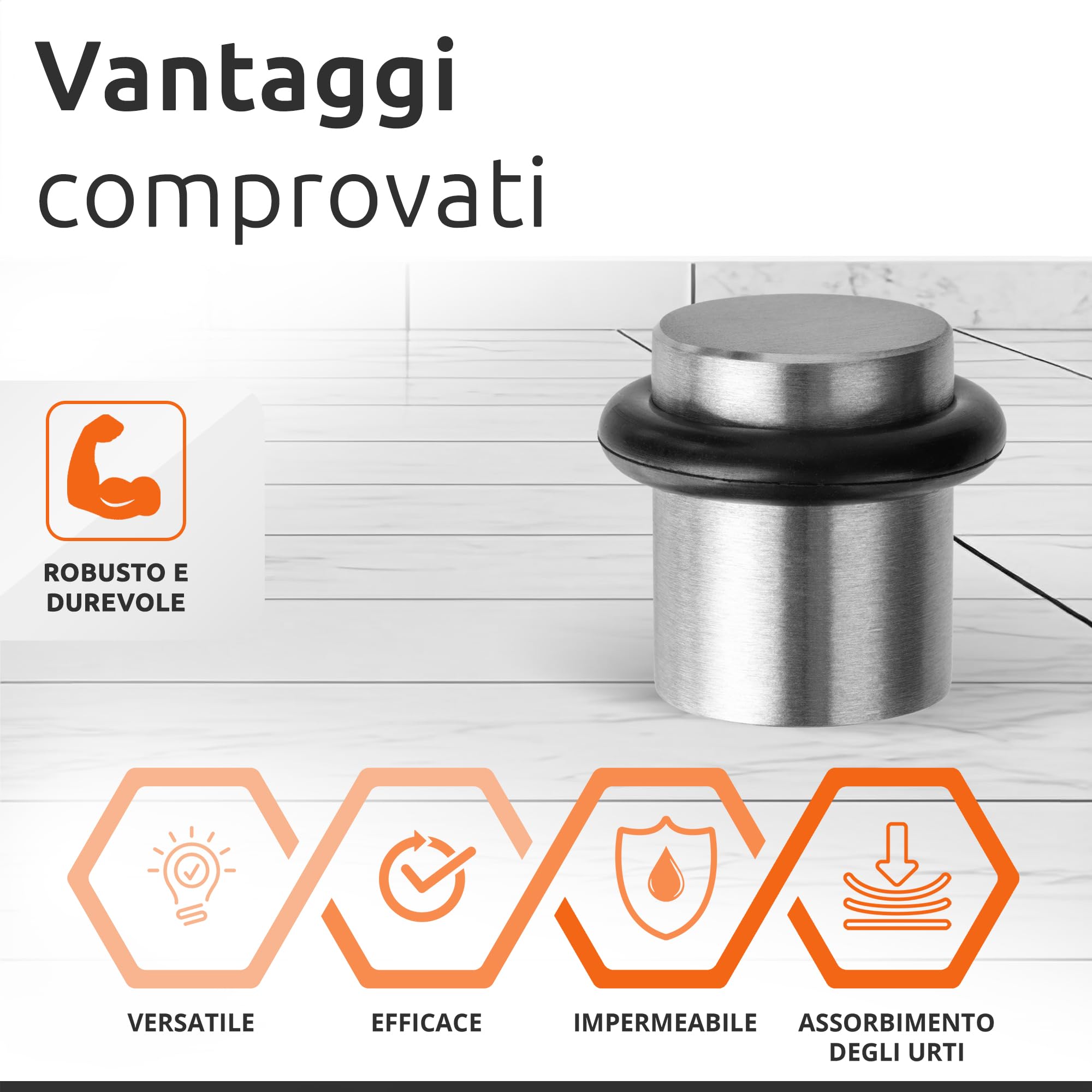 ECENCE Fermaporta da pavimento per avvitare 2 Pezzi Ferma Porta in acciaio inossidabile Ø20x25mm Protezione delle pareti spazzolato inclusivo viti e tasselli