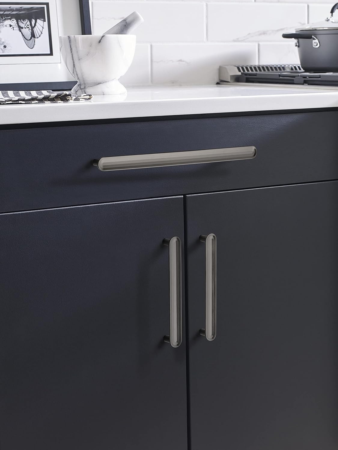 Amerock | Cabinet Pull | Gunmetal | 5-1/16 inch (128 mm) Center to Center | Concentric | 2 Pack | Drawer Pull | Drawer Handle | Cabinet Hardware