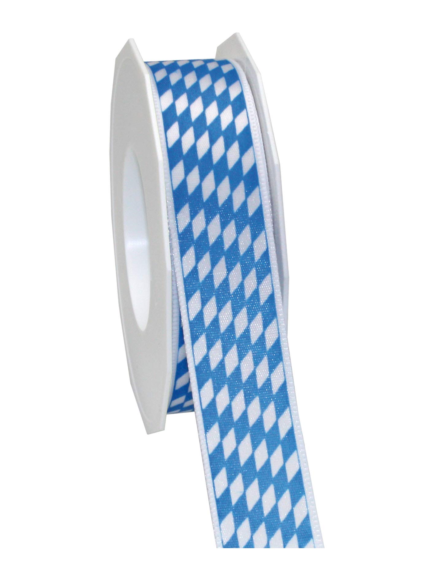 Präsent Nastro In Raso Double Face Con Stampa A Rombo Bavarese, Bianco/Blu, 25 Mm X 20 M, Prodotto In Germania - 4