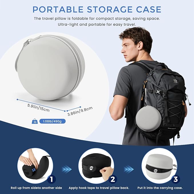 Almohada de Viaje para Cuello Espuma Viscoelástica Negra miniatura 8