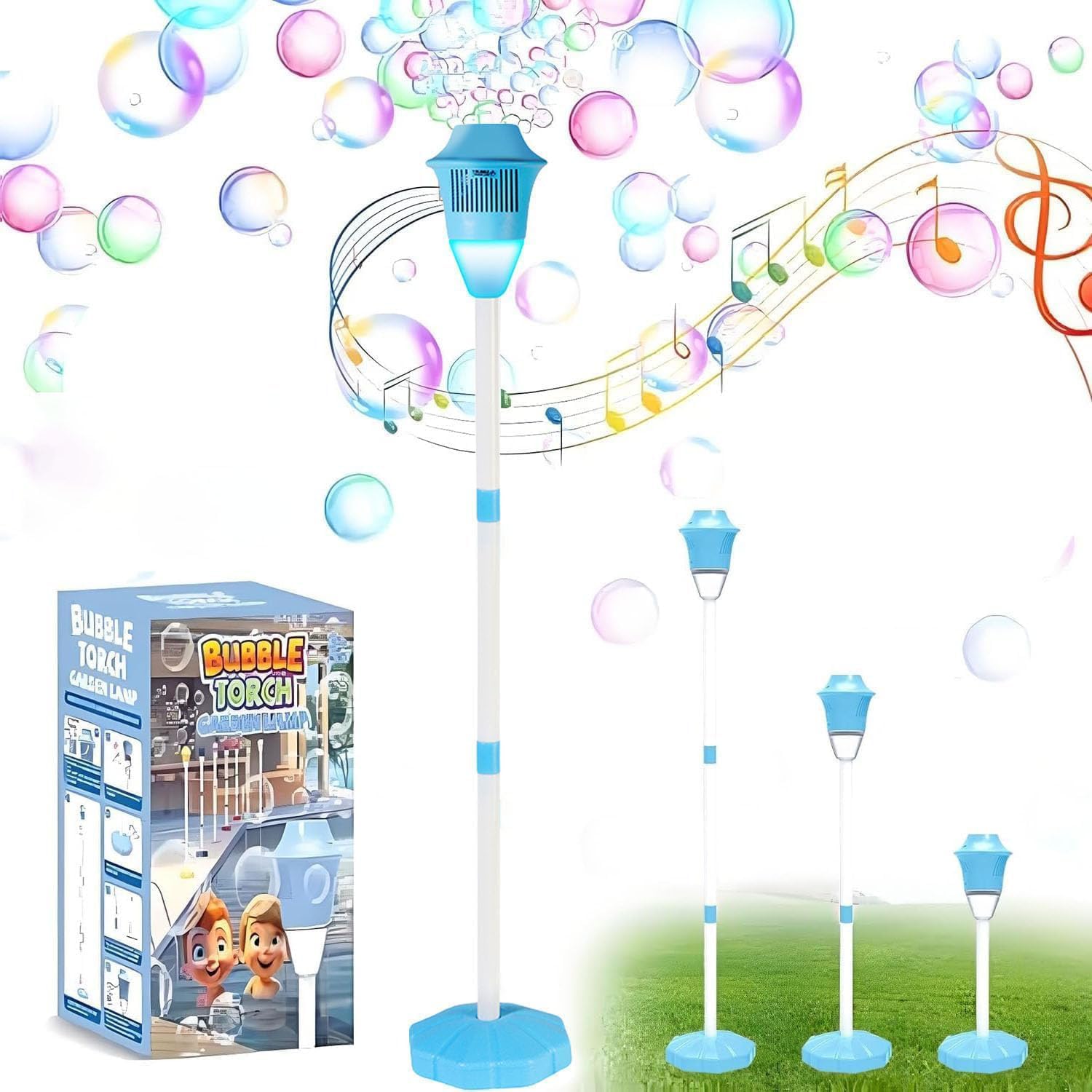 Bubble Machine for Kids Adjustable Standing Bubble Blower with Lights & Music Bubble Maker Machines for Wedding Party Indoor Outdoor