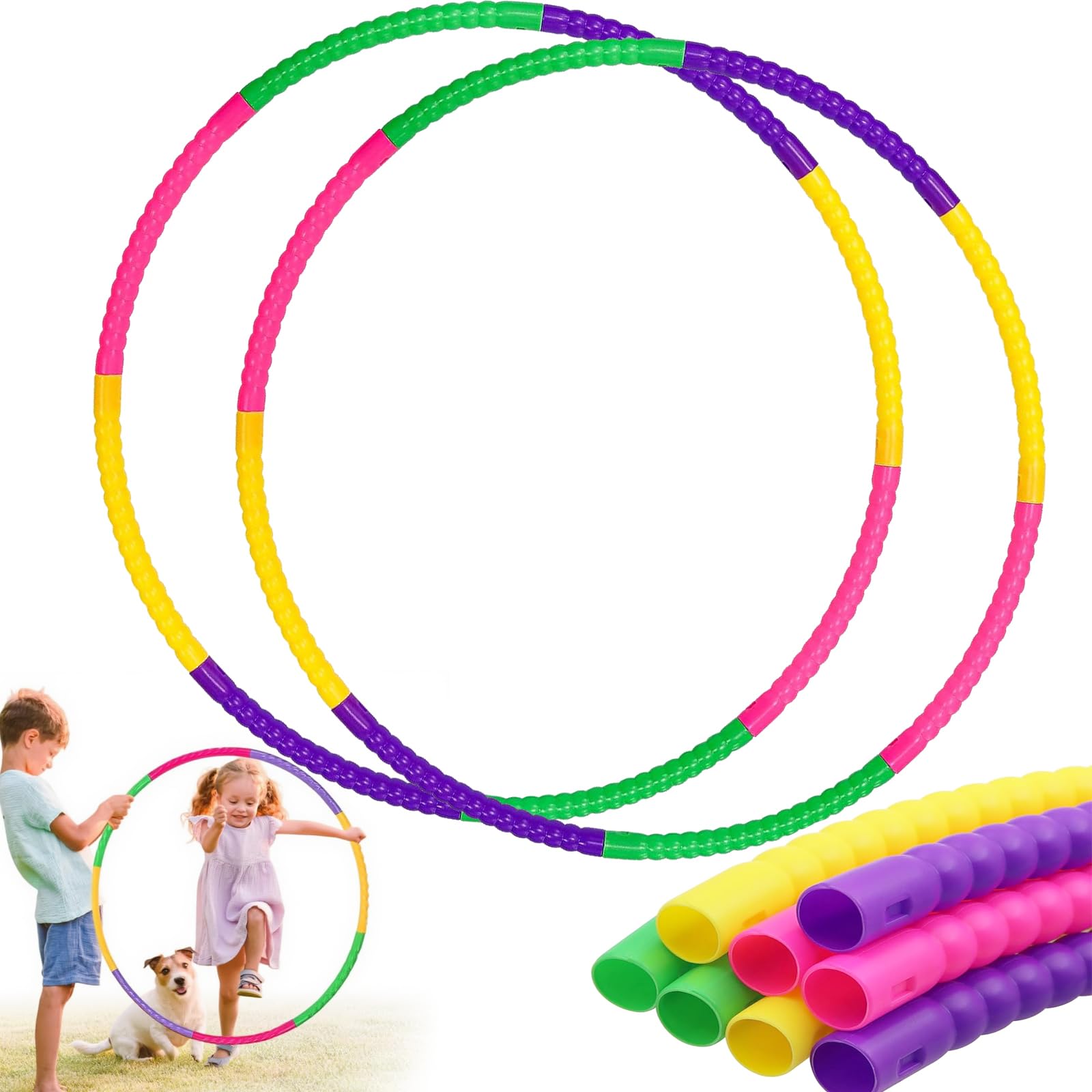 Mtlhbcg Hula Hoop - Pneumatico per bambini, 8 sezioni Hoola, rimovibile e regolabile, per danza e fitness, per ginnastica, fitness, danza, per bambini dai 4 anni in su, 2 pezzi