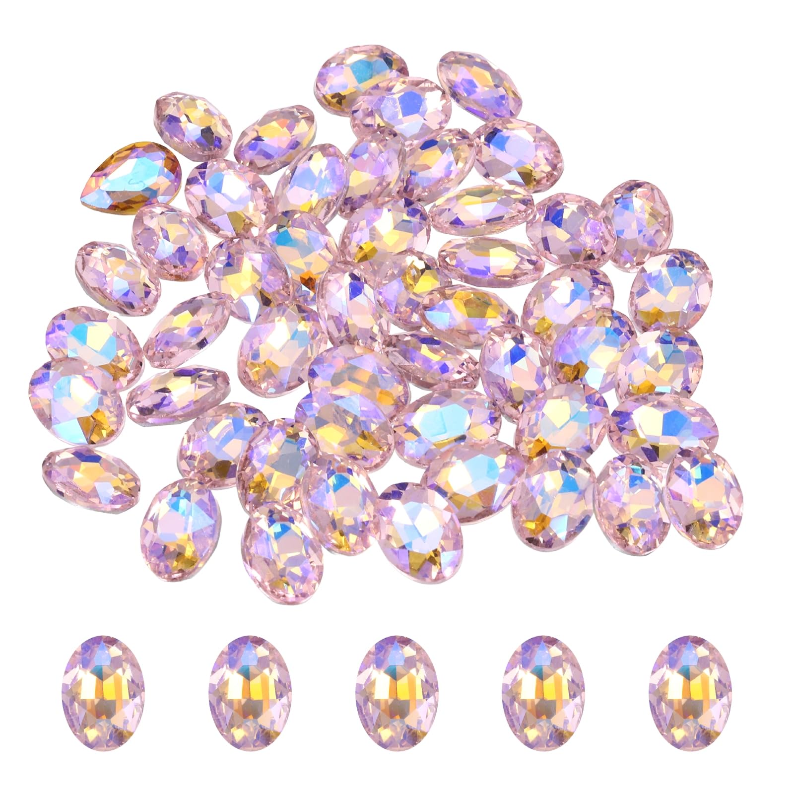 sourcing map 100Pcs Oval Pointed Back Rhinestone, 10 x 14 mm Oval Faceted Glass Rhinestone Gems Pointed Back Faceted Glass Beads for Jewelry Making DIY Crafts Shoes Crystal, Shiny Pink
