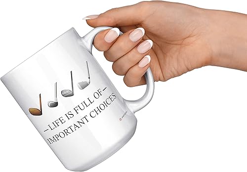 Miniatura 2 de Taza de golf divertida Life Is Full Of Important Choices Taza de café (15 onzas, blanco)