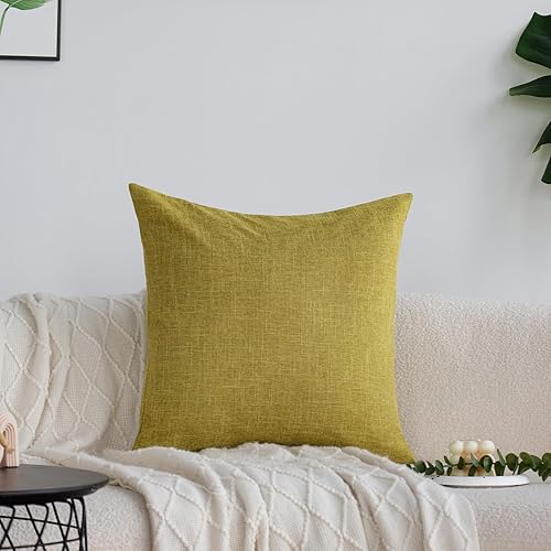 Miniatura 4 de Juego de 4 fundas de almohada decorativas de lino con textura neutra de 18 x 18 pulgadas, color verde claro, fundas de almohada cuadradas para sofá,