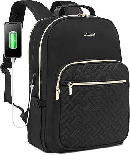 LOVEVOOK Mochila de viaje para computadora portátil para mujer, bolsas de trabajo para computadora de negocios, Negro B, Moderno y minimalista