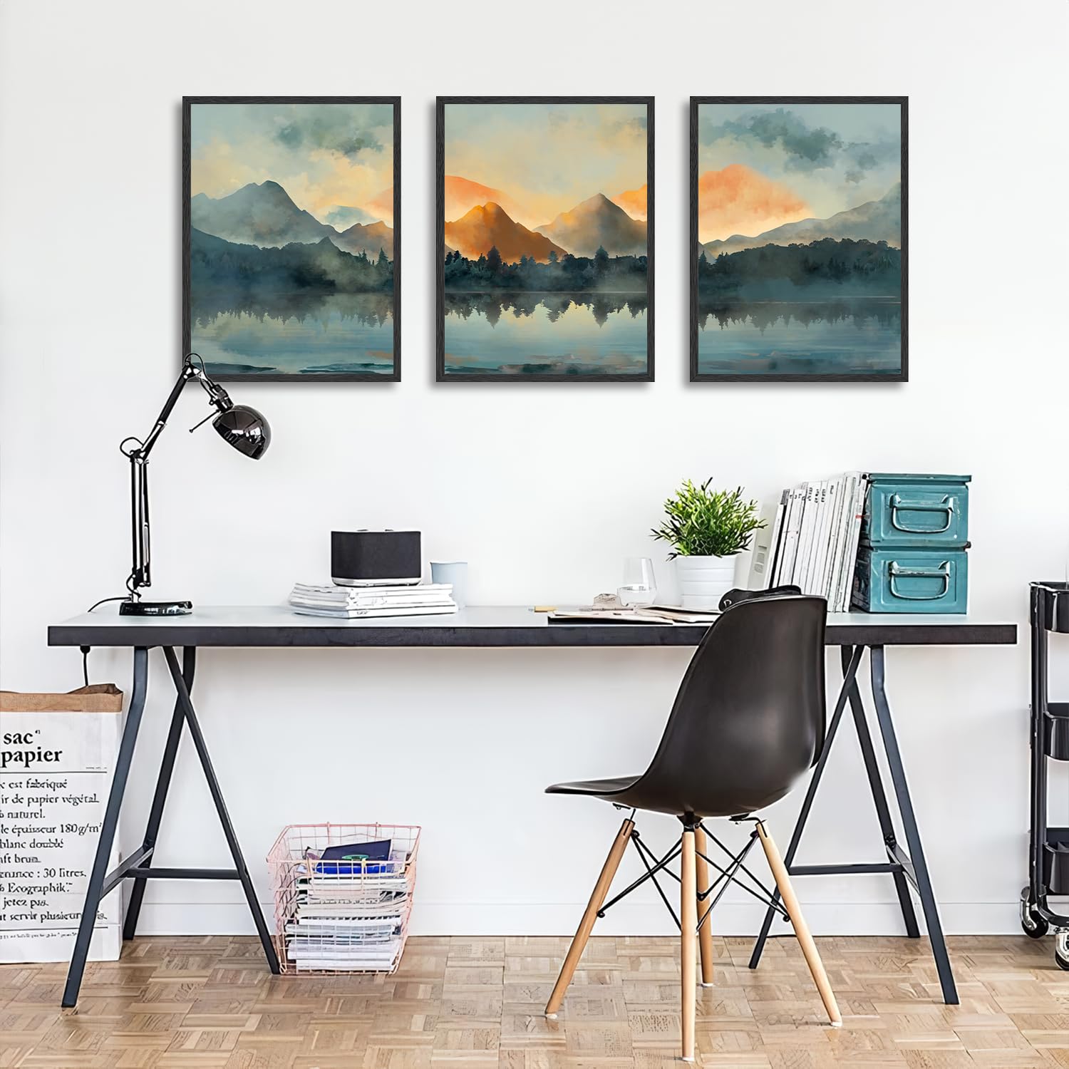 Set Di 3 Poster Dazzlewall Con Acquerello Di Montagna E Lago - 30x40 Cm, Tela, Senza Cornice, Per Soggiorno O Camera