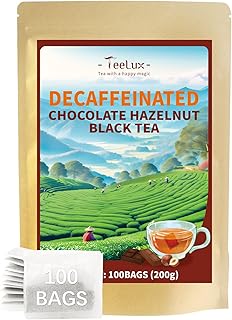 TeeLux Decaf Chocolate Hazelnut Black Tea, Decaffeinated Black Tea Flavored with Natural Chocolate & Hazelnut, Smooth & Full-Bodied, 100 Count