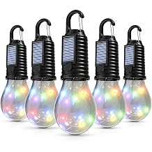Solar Tent Lights 5 Pack, Rainbow LED Camping Lantern Bulbs, USB-C Rechargeable Hanging Lights with Clip Hook, 3 Modes Outdoor Lights for Camping, Patio, Yard, Garden, Party & Indoor Decor