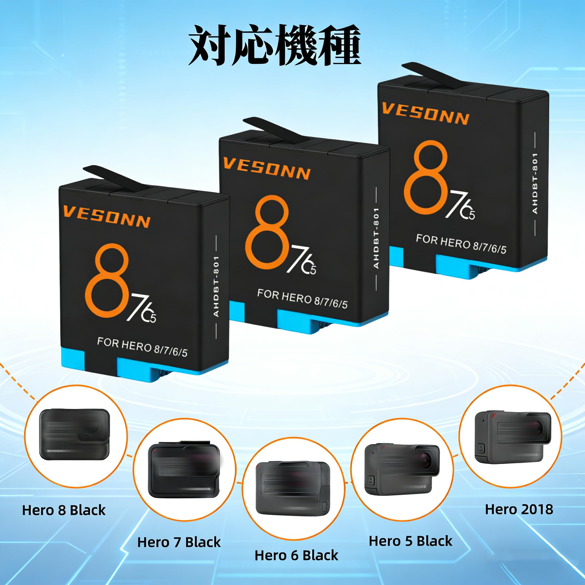 Amazon | Vesonn For Gopro Hero 8バッテリー 充電器セット1500mAh互換 