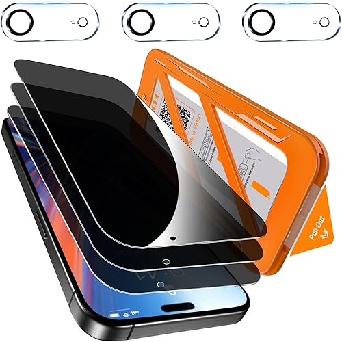 QHOHQ - Paquete de 3 protectores de pantalla de privacidad para iPhone Air+3 protectores de lente de cámara, vidrio templado antiespía de 25° para