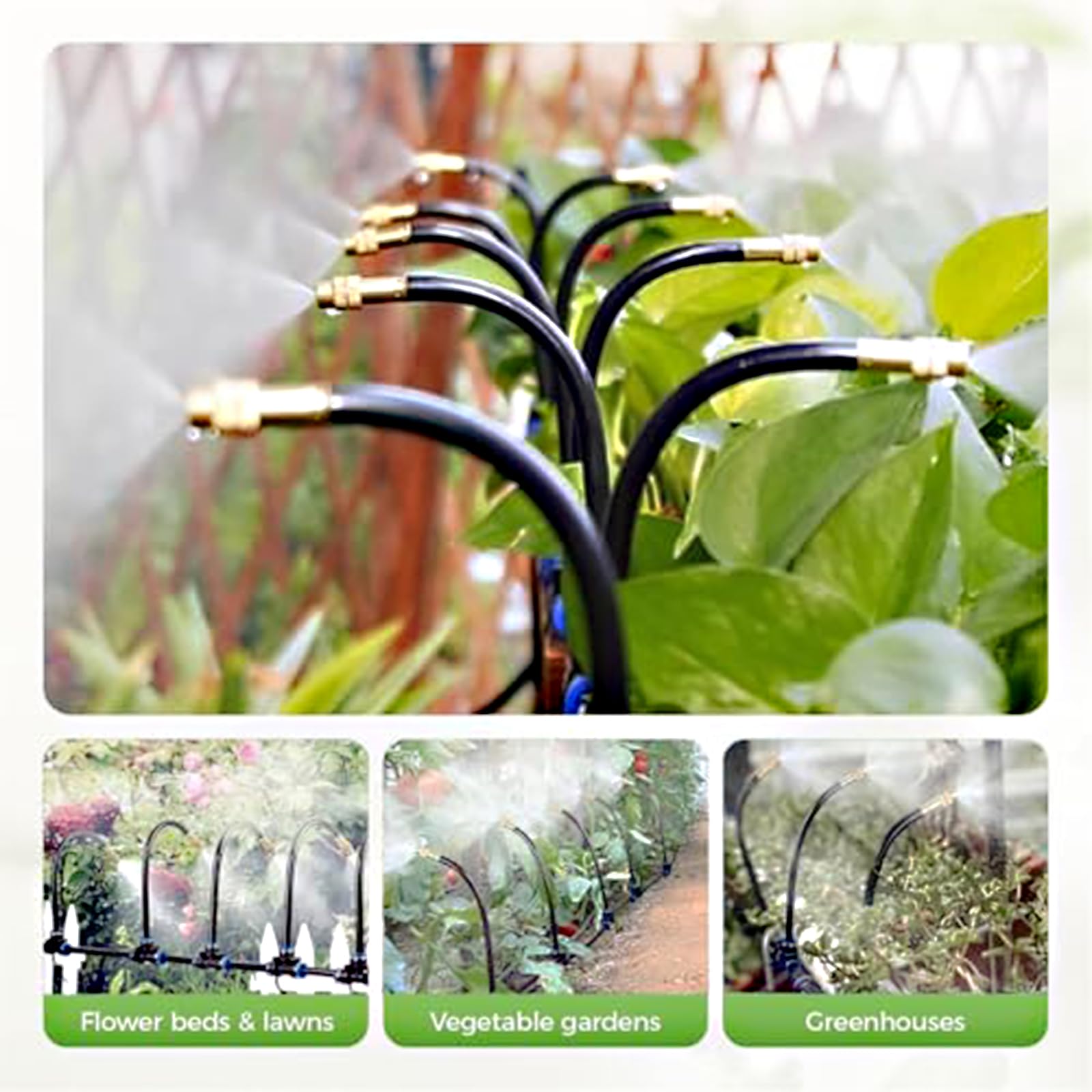 Kit di Irrigazione Automatica, Kit di Irrigazione da Giardino Curvo a 360° con Ugelli Nebulizzatori Regolabili per Prato, Serra, Patio e Giardino 15 nozzles + hose*15m