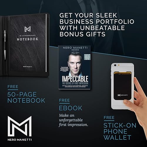 Miniatura 8 de NERO MANETTI - Carpeta de cuero para cartera - Soporte para bloc de notas para currículums bloc legal carpeta ejecutiva cuaderno profesional para