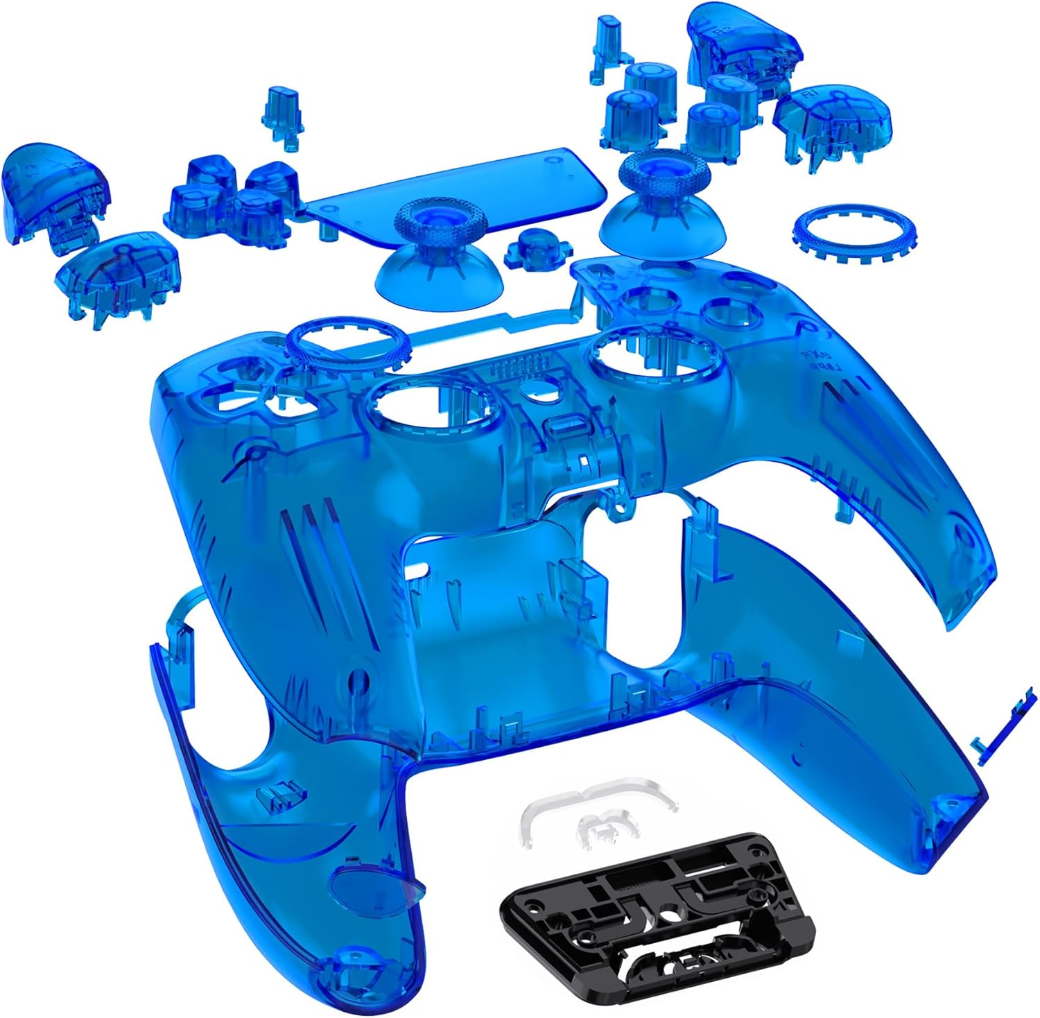 eXtremeRate Luna Redesigned Full Set Shell Buttons Touchpad Cover Compatible with ps5 Controller BDM-030 BDM-040 BDM-050, Clear Blue Replacement Top Bottom Cover Case Compatible with ps5 Controller - Image 4