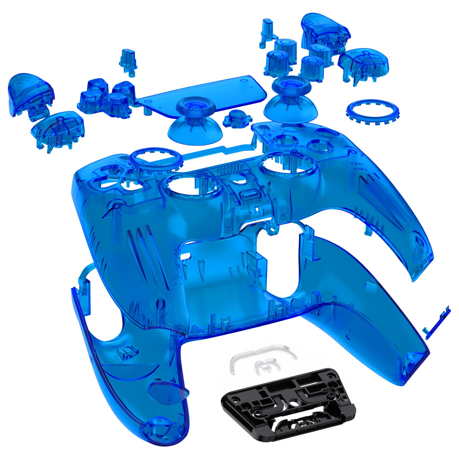 eXtremeRate Luna Cover Pulsanti Ricambio per ps5 Controller BDM-030/040/050/060,Custodia Scocca Shell Frontale Posteriore Ridisegnato&Tasti Kit Compatibile con ps5 Joystick-Trasparente Blu
