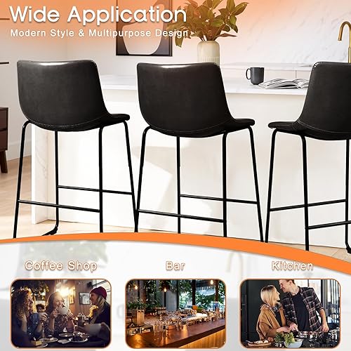 Miniatura 4 de PUKAMI Juego de 2 taburetes de bar de altura de mostrador, taburetes de bar con respaldo, taburetes de mostrador de piel sintética para isla de
