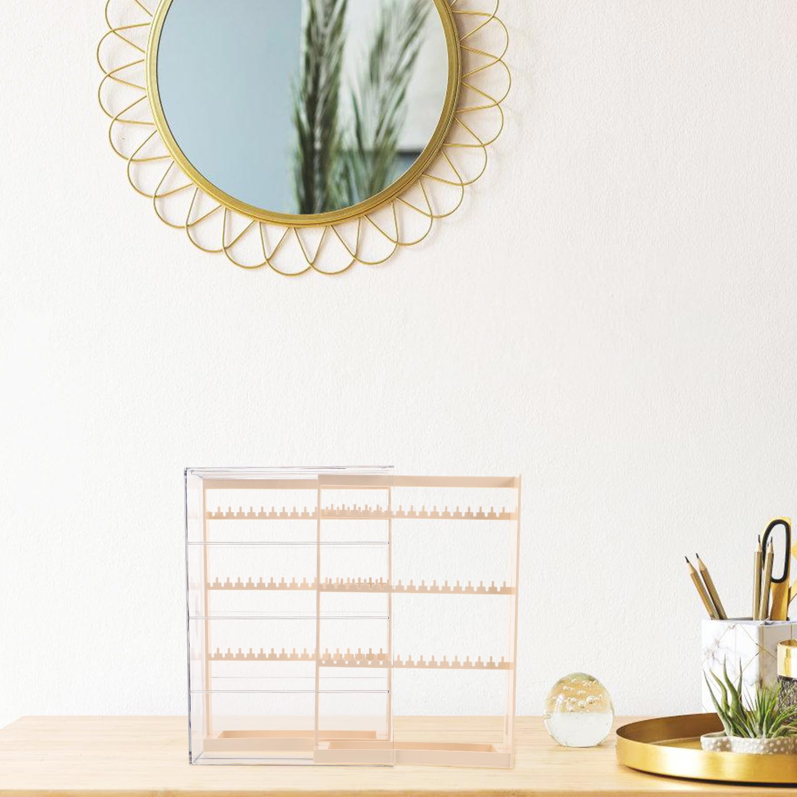 Artibetter Organizador de Joyas Pequeño de 3 Niveles en Color Beige, Soporte para Pendientes y Collares Almacenamiento Antideslustre, Caja para Exhibir Anillos y Pulseras, Adecuado