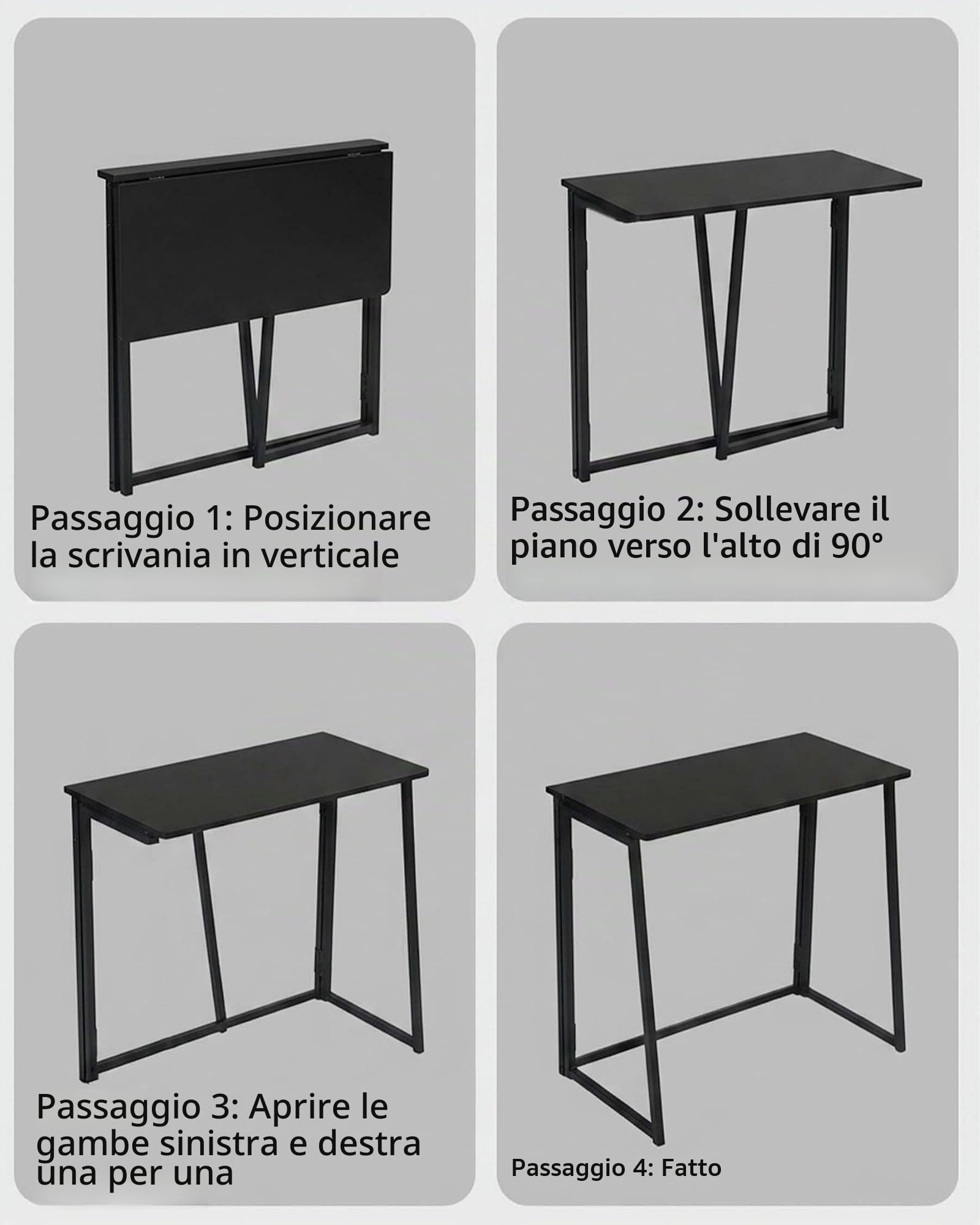 Scrivania pieghevole 80 x 40 x 74 cm, tavolino piccolo PC, tavolo pieghevole per ufficio, soggiorno e camera da letto, moderna scrivania pieghevole, piccola scrivania