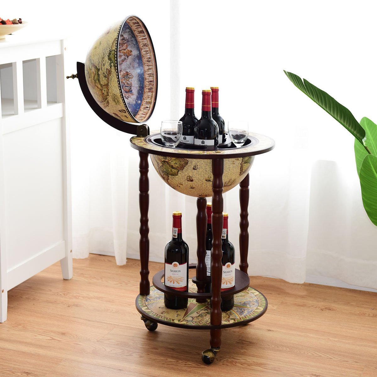 CASART 360MM/330MM Globe Drinks with Casters, Movable Whisky