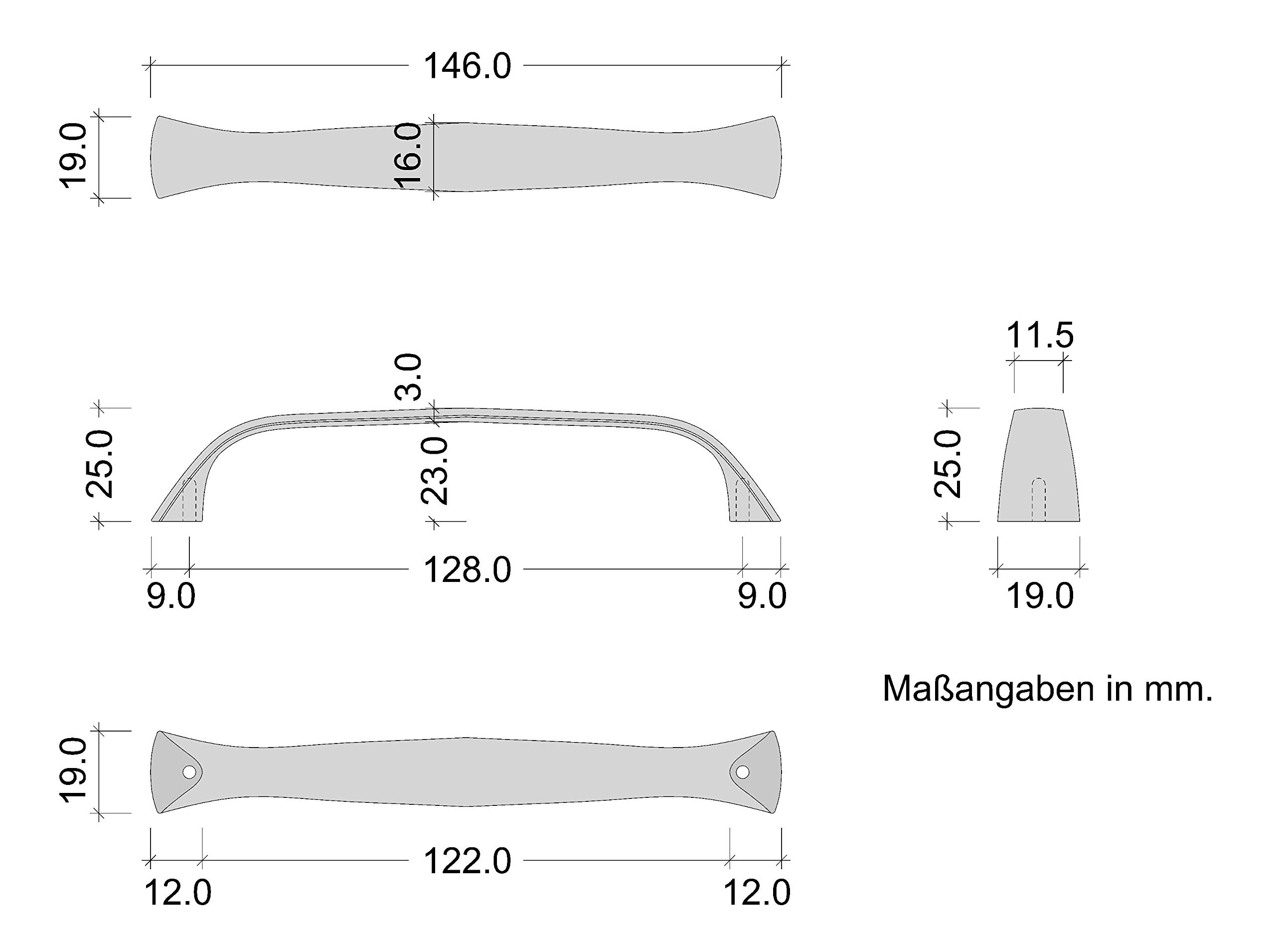 GedoTec Schubladengriff Edelstahl Möbelgriff 128 mm Schubladen - KARO | Griff Höhe 25 mm | Metall Küchengriff abgerundet | Türgriff Schranktür & Küche | 10 Stück - Bogengriffe für Schränke & Kommoden