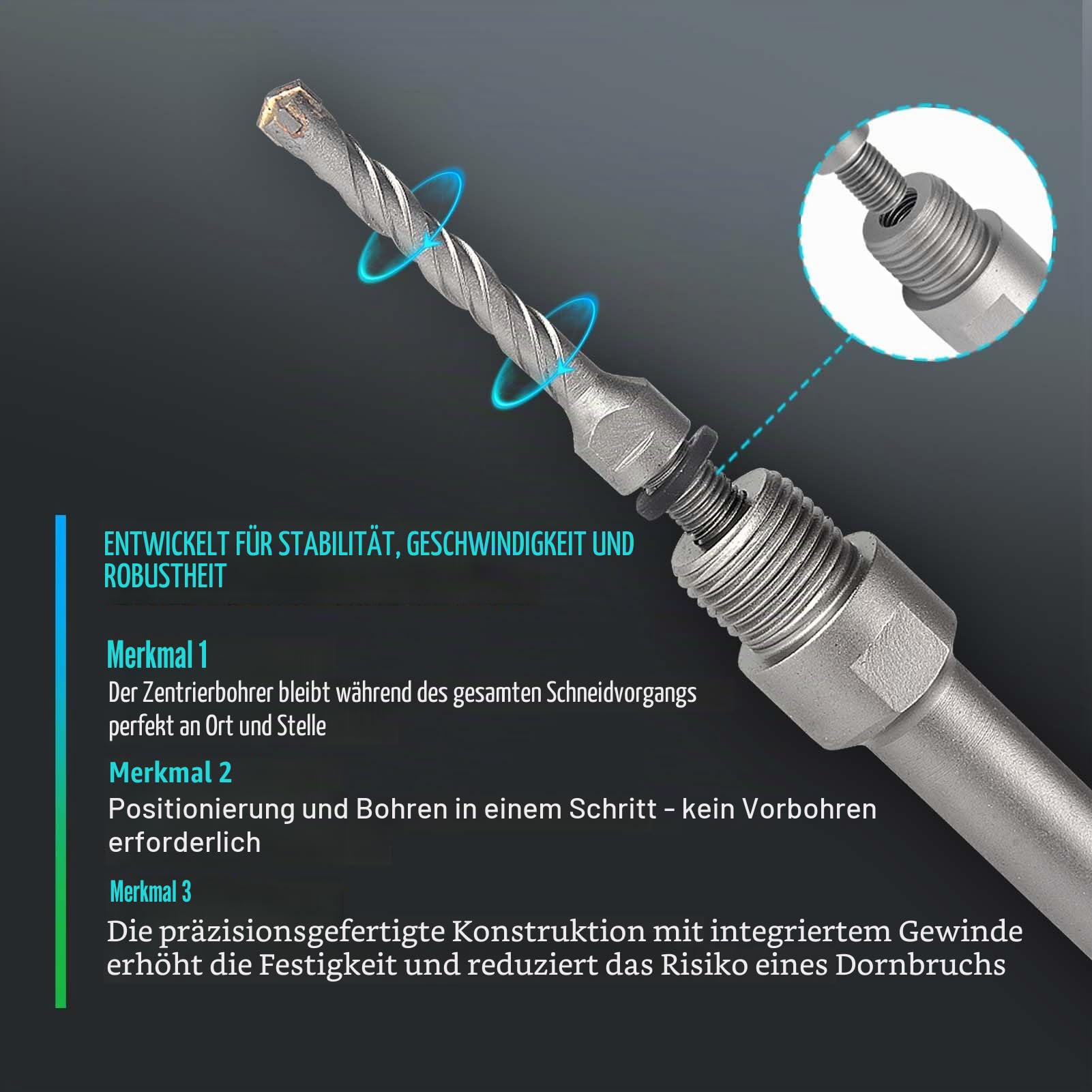 BINOTA Lochsägen-Set für Beton, Kreisbohrer, Lochsäge für Beton, Zement, Ziegel, Mauerwerk, Stein, 30, 40 und 60 mm