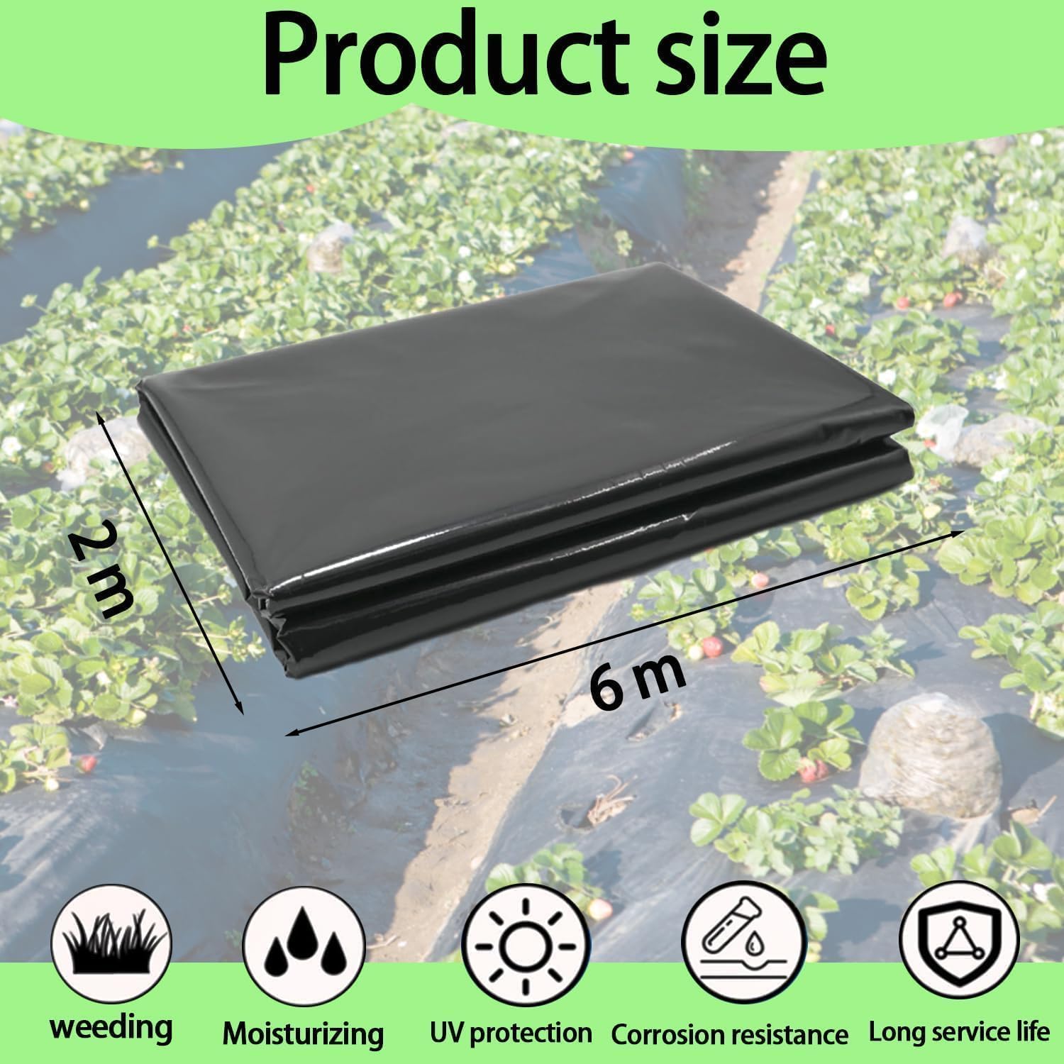Bache Noire Agricole, 2x6 m Bache Plastique, Etanche Bache Noire, Résistant aux Déchirures Bache Noir, Bache Noire Jardin Convient aux Maisons Etangs Fleurs Jardins Serres Réservoirs