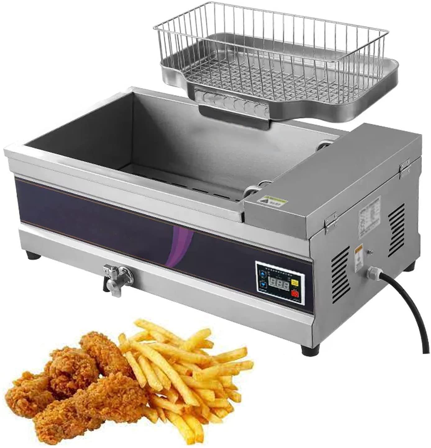 Freidora eléctrica con virutas de Grasa, Tanques Individuales Dobles, encimera Comercial, freidora con virutas de Acero Inoxidable, Patatas Fritas, sartén de Aceite, freidora eléctrica Total