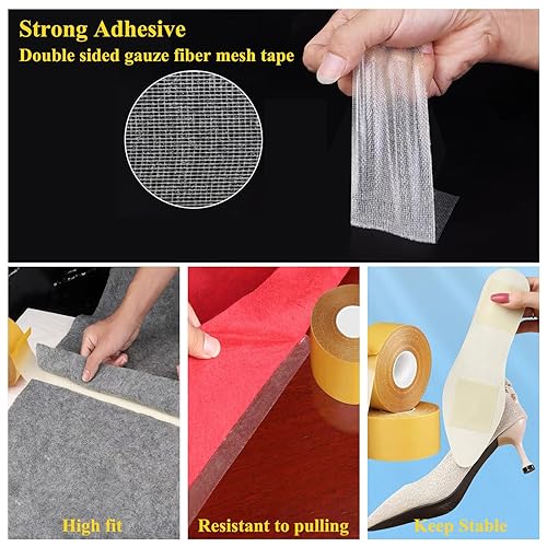 Miniatura 2 de Paquete de 3 cintas de doble cara resistentes, cinta transparente de alta adherencia para hacer manualidades, pegar fotos, alfombra fija, piso,