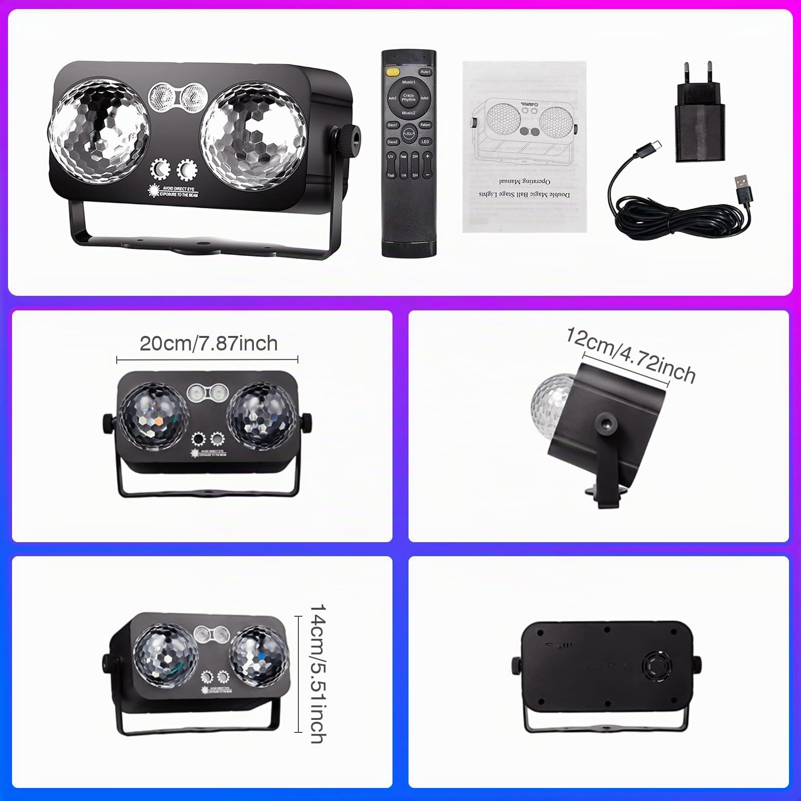 Tomshine 6 en 1 Lampe de Fête Double Disque de Boogie – Lumière DJ/Scène Activée par le Son, 64 Motifs HD, UV, Stroboscope, Minuterie & Télécommande pour Anniversaire, Mariage & Décoration