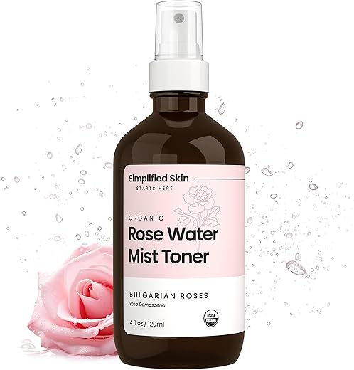 Rose Water Spray for Face & Hair – 100% Natural Organic Face Toner – Alcohol-Free Makeup Remover – Anti-Aging Self Care Beauty Mist – Face Care – Hydrating Rosewater by Simplified Skin (4 oz) – 1 Pack