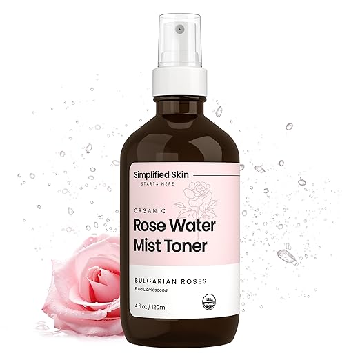 Rose Water Spray for Face & Hair – Pure USDA Organic Rosewater Toner – Refreshing Mist for Skin Care, Makeup & Locs – Natural Rose Scent, 4 Oz
