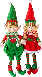 Elf Plush Christmas Stuffed Dolls, Set of 2-18" Boy and Girl Elves Holiday Cute Plush Shelf Toys - Fun Kids Buddy Figurine Decorations, Christmas Winter Holiday Party Festive Decor and Gift Exchange