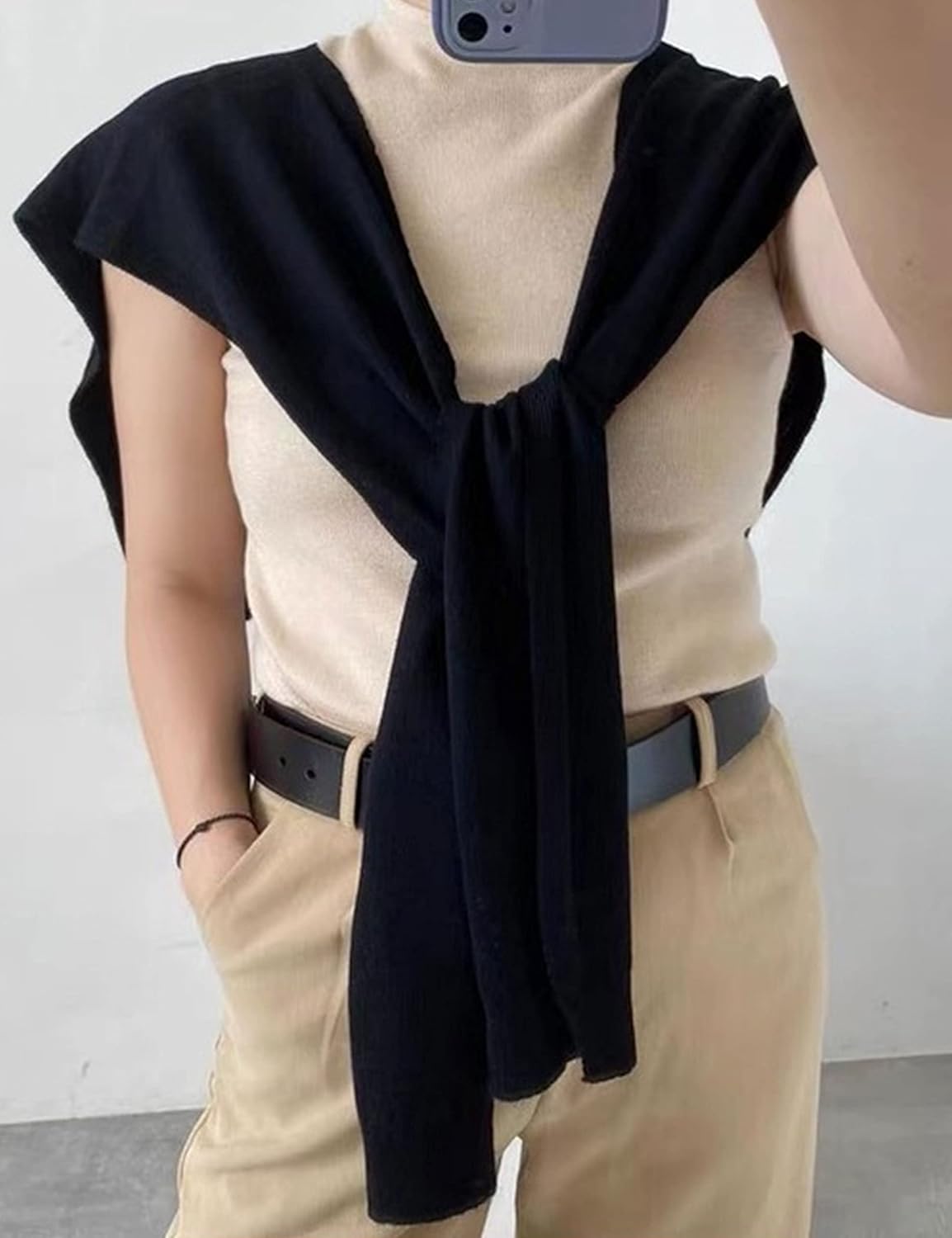 Zontroldy Women's Fashion Sweater Knitted Knotted Shawl Wraps Cape Tops Blouses - Image 6