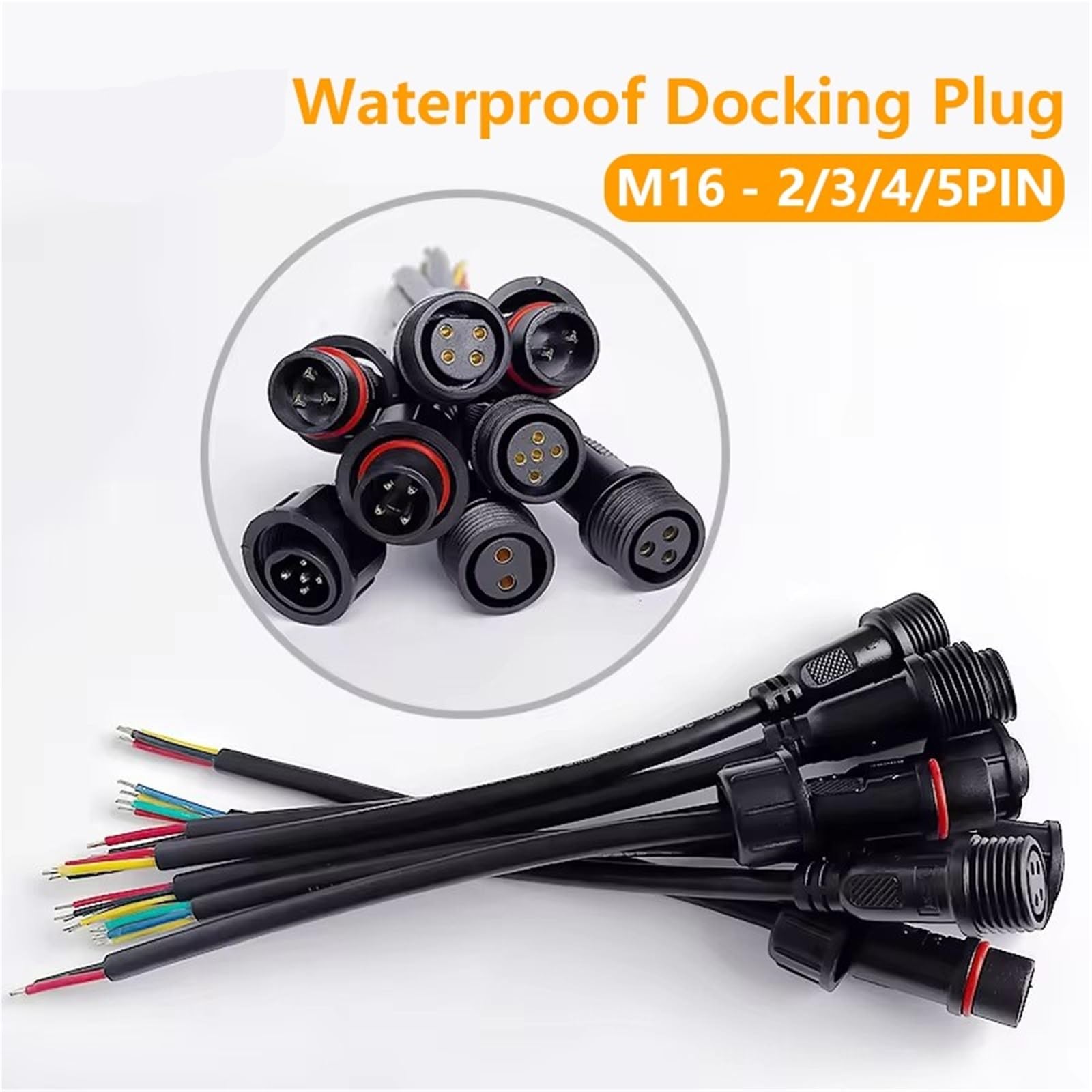 5/20 sztuk M16 wodoszczelny 2 3 4 5 pin IP65 kabel drut do taśm LED męski i żeński Jack 22 mm nakrętka wtyczka 20 cm średnica zewnętrzna 6 mm (męski żeński, 20 szt. 2P)