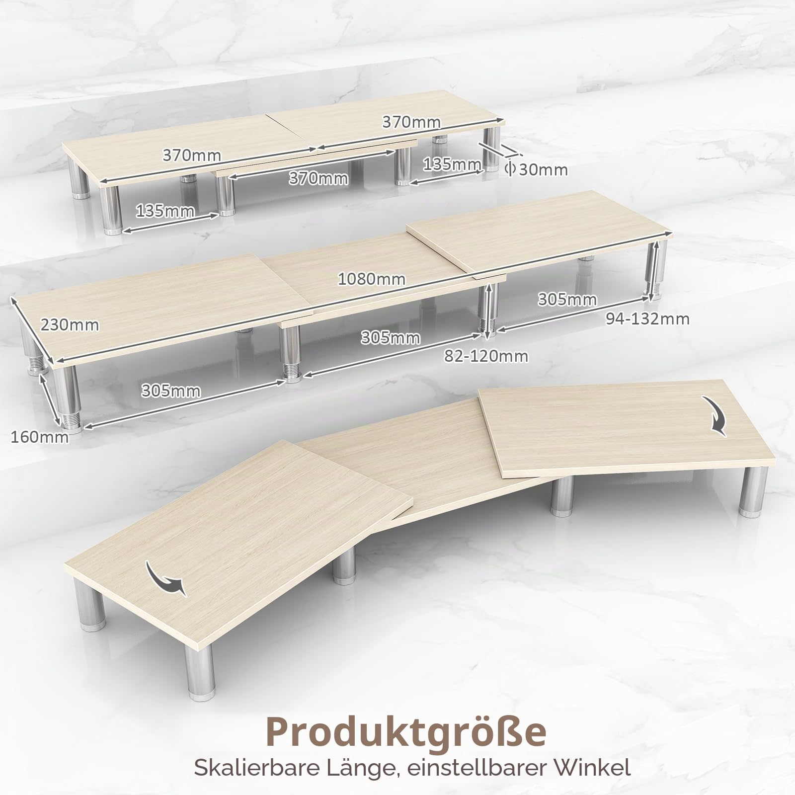 AX Waber Dual Monitor Riser - Einstellbare Länge & Winkel, Holzständer für 2 Monitore mit Stauraum