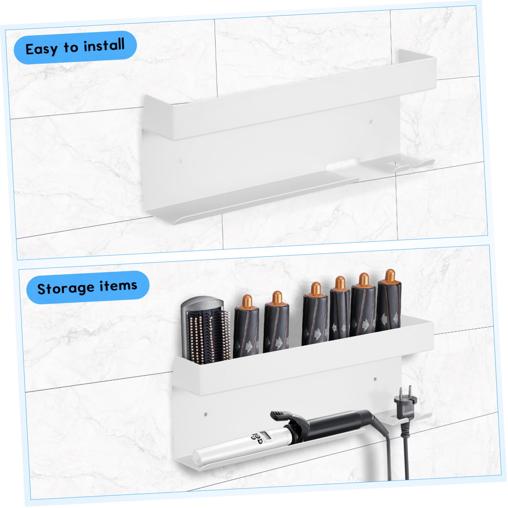 KOMBIUDA No Drill Aluminium Haartrockner Wandhalterung Hitzebeständiger Organizer für Föhn Glätteisen und Lockenstab Multifunktionale Aufbewahrung Schnelle Montage Modernes Design für