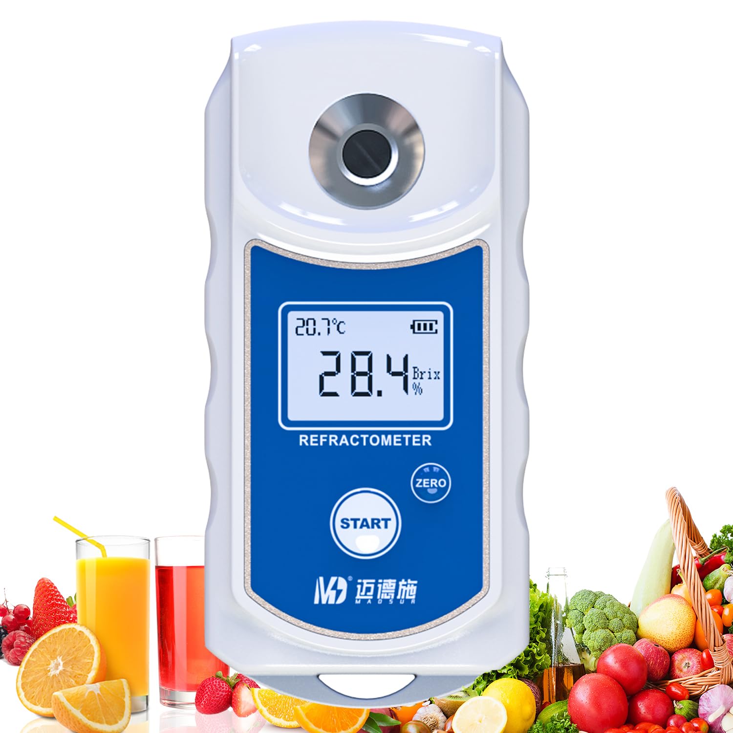 MADSUR Réfractomètre numérique Brix mètre de sucre Gamme 0-35% Compensation automatique de la température et ± 0,1% Précision, Parfait pour les fruits, jus, légumes, boissons et café...