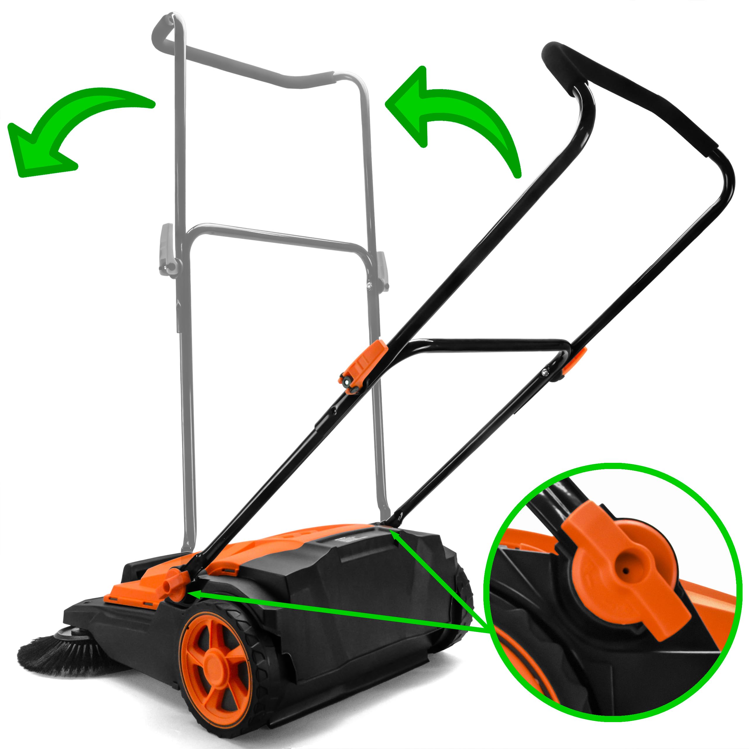 Verda Barredora manual, 2400 m²/h de potencia de barrido, 65 cm de ancho, depósito de 20 l, barredora manual, mango suave, barredora para adoquines, entrada, terraza y patio SN1301Z