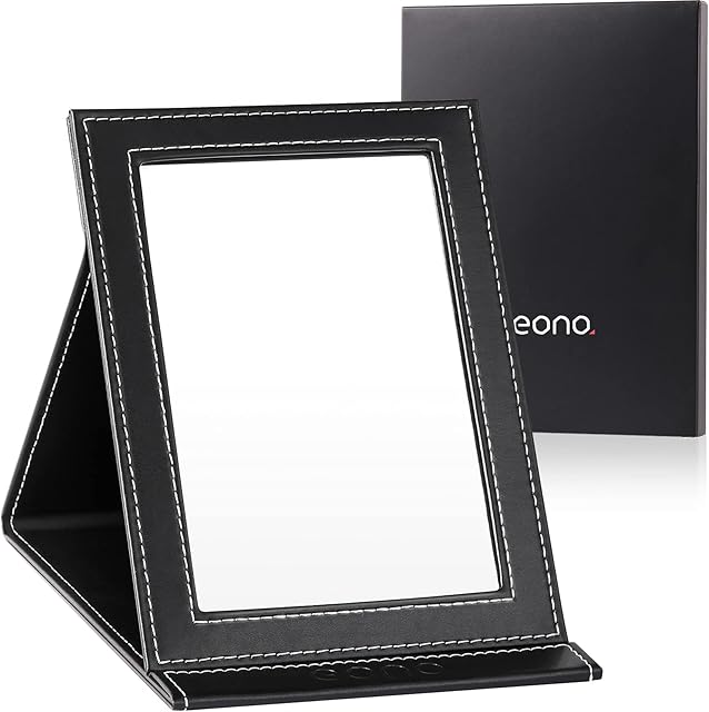 Amazon Brand - Eono Portable Travel Makeup Mirror with Stand Compact Vanity Folding Free Standing Mirrors
