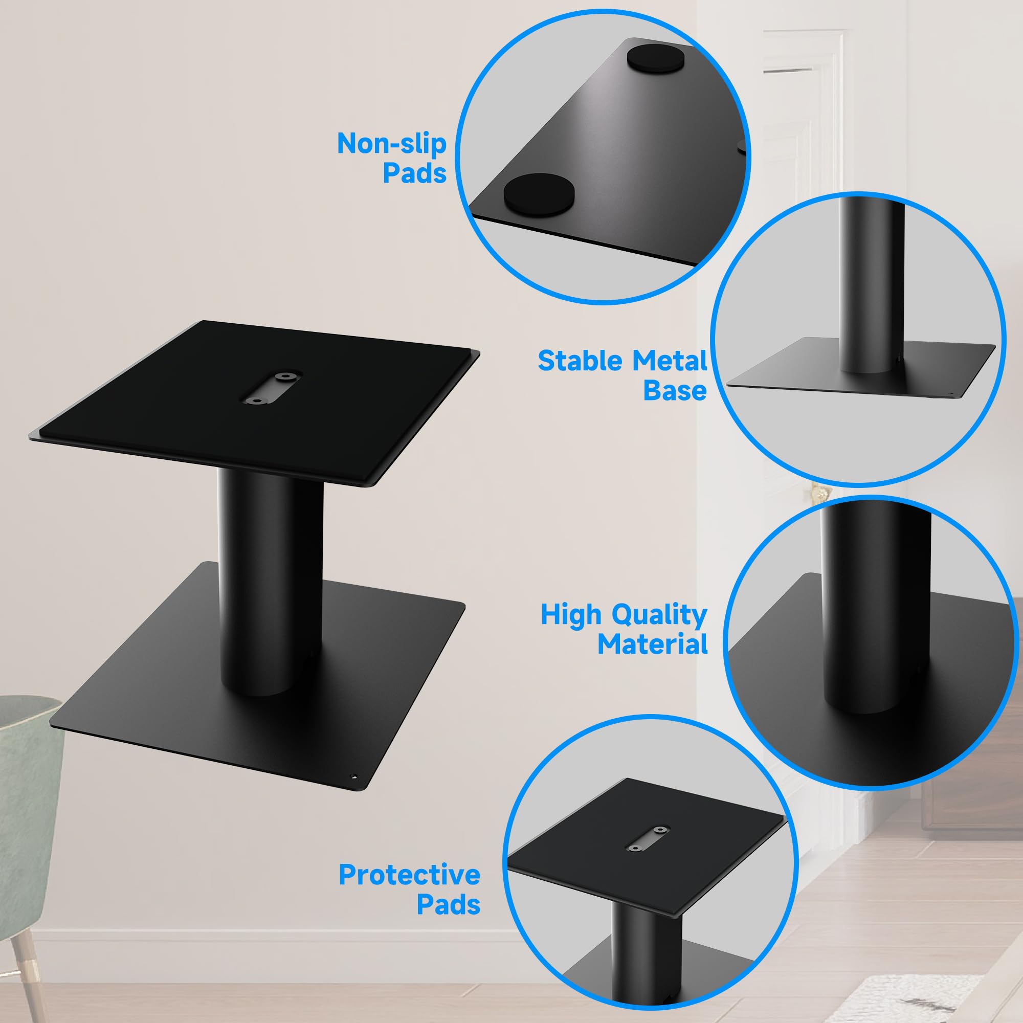 suptek Supporto per Altoparlante da Scrivania con Vassoio,Supporti Universali per Altoparlanti Ideali per Home Cinema e Ufficio,16,5 x 20 cm,Altezza 157 mm,Carico Massimo 20 kg,Nero