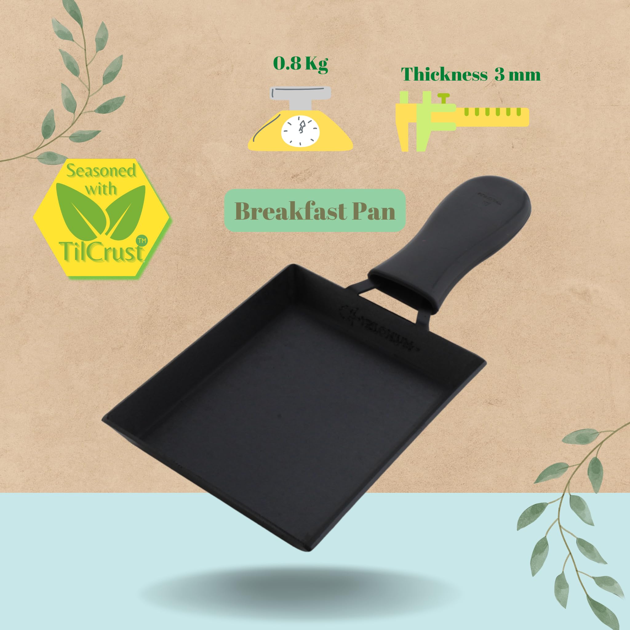 TRILONIUM Triple Seasoned Iron Square Omelette Pan - Japanese Tamagoyaki Egg Pan, 18x15 Cm,Black 1
