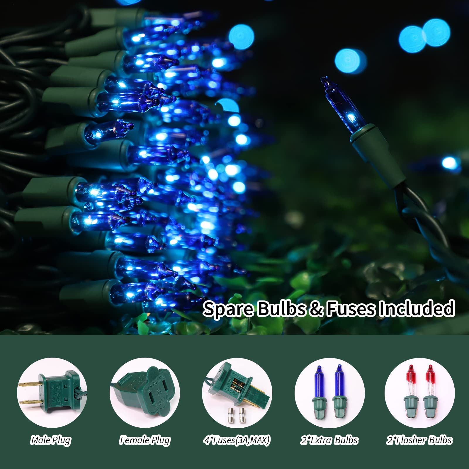 LAMPHOME Christmas String Light,100 Count Incandescent Mini String Light in 21.6ft,Indoor/Outdoor 120V UL Certified Mini Light for Christmas,Wedding,Patio Lawn,Home,Garden,Party,Store (Blue)
