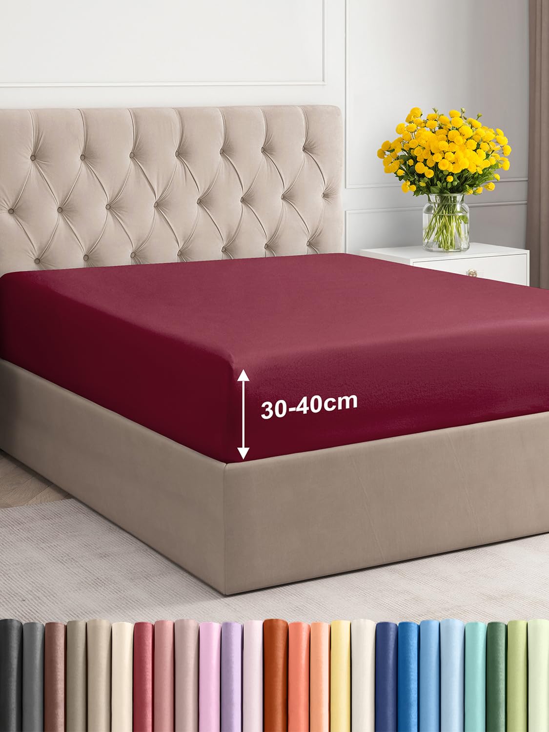 Lenzuolo con angoli 100x200cm - Extra profondo per materassi fino a 40cm (16") di altezza - Morbida microfibra spazzolata - Antipiega, resistente al restringimento e colori - OEKO-TEX - Borgogna