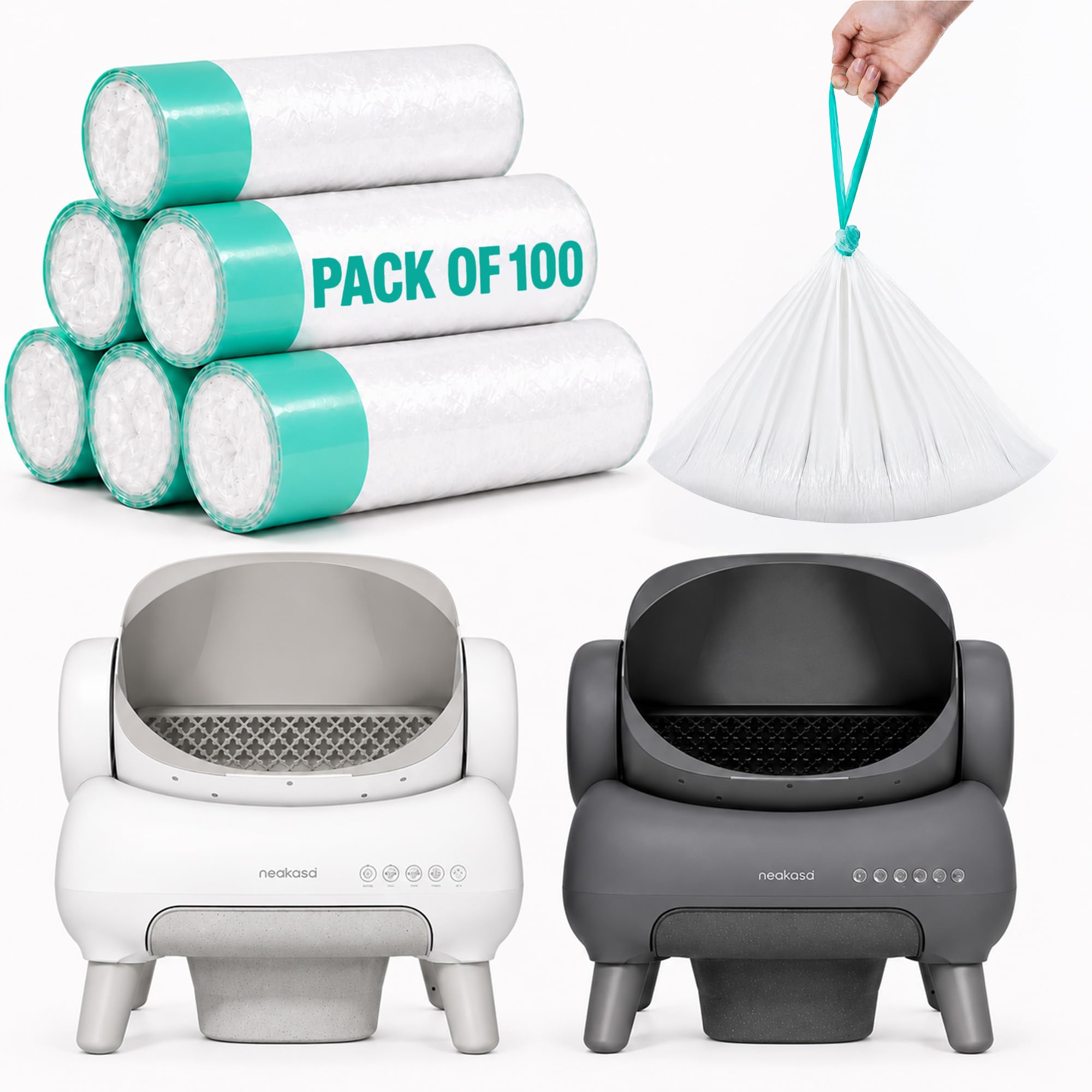 Neakasa - Bolsas de arena para caja de arena, paquete de 100 bolsas de arena para gatos, cordón resistente, a prueba de fugas y duraderas, bolsas de arena neakasa m1 para una limpieza fácil y sin