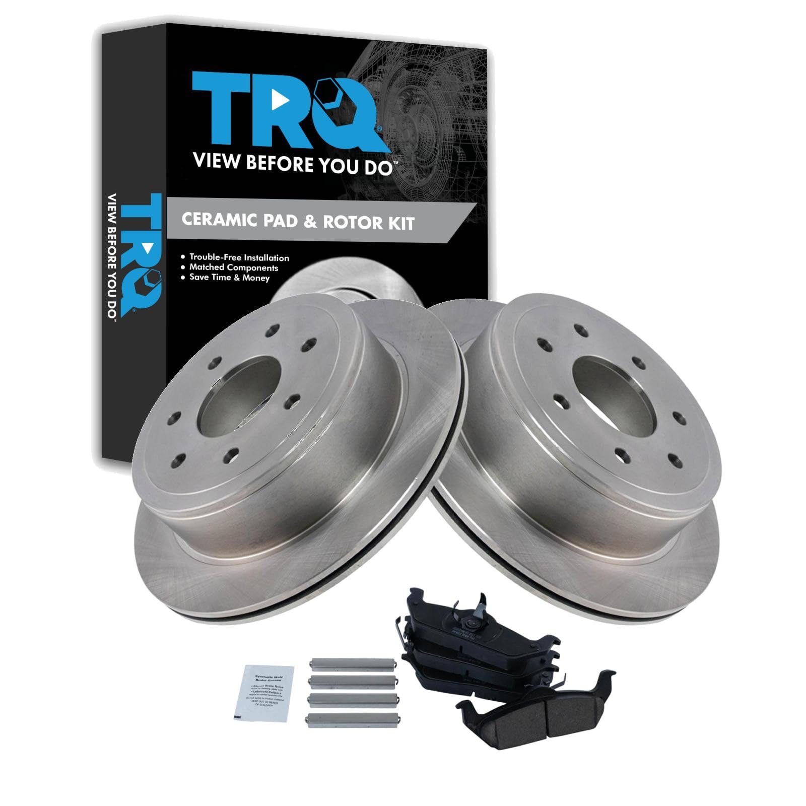 TRQ Rear Brake Pad and Rotor Set Ceramic Rotors Compatible with 2004-2011 Ford F-150