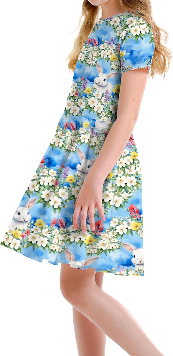 Girls Valentines Dress Outfits Cute Heart Dresses Short Sleeve with Swing - Image 6